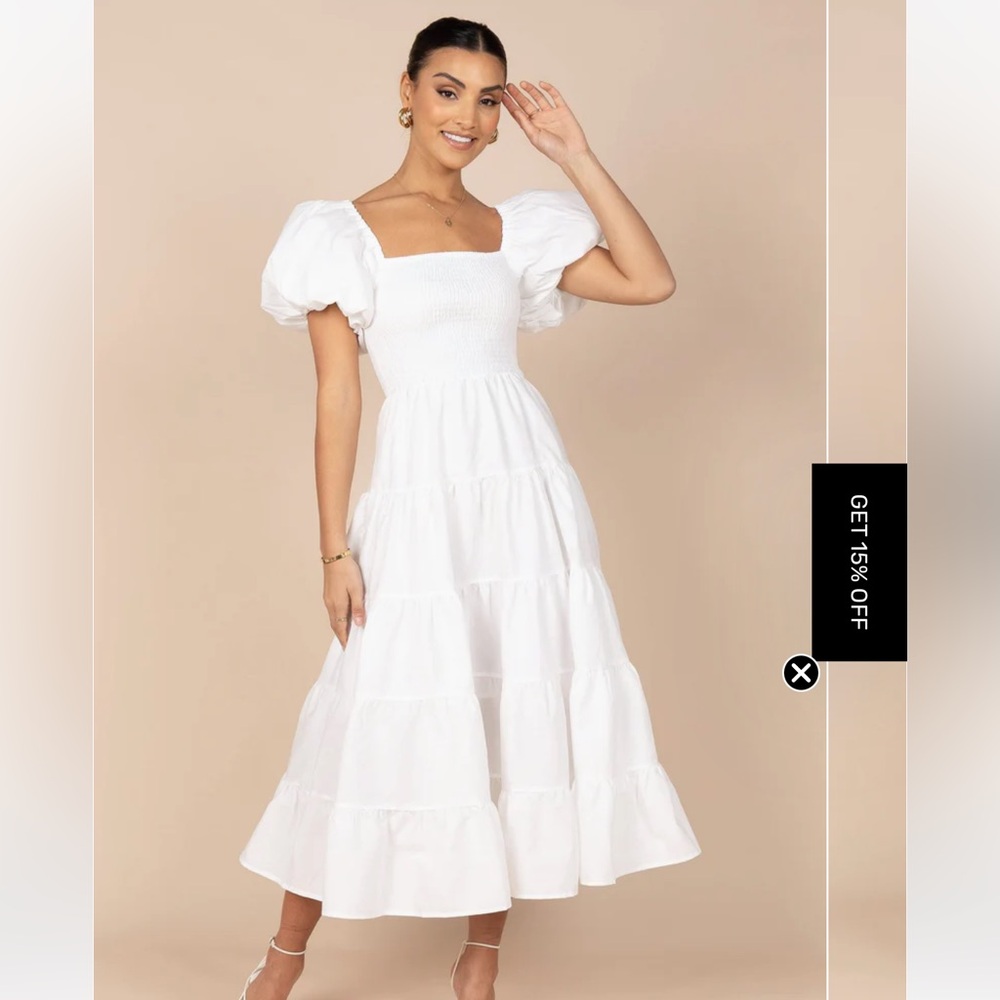 Petal & Pup - ANNETTE PUFF SLEEVE SHIRRED MIDI DRESS - WHITE
